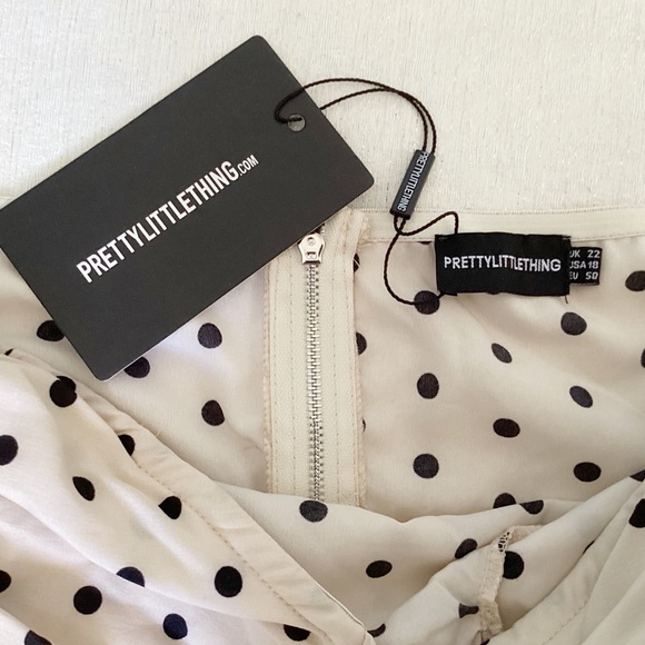 PrettyLittleThing Plus Cream Polka Dot Ruffle Puff Sleeves Crop Top Woman’s 18 - Picture 9 of 13
